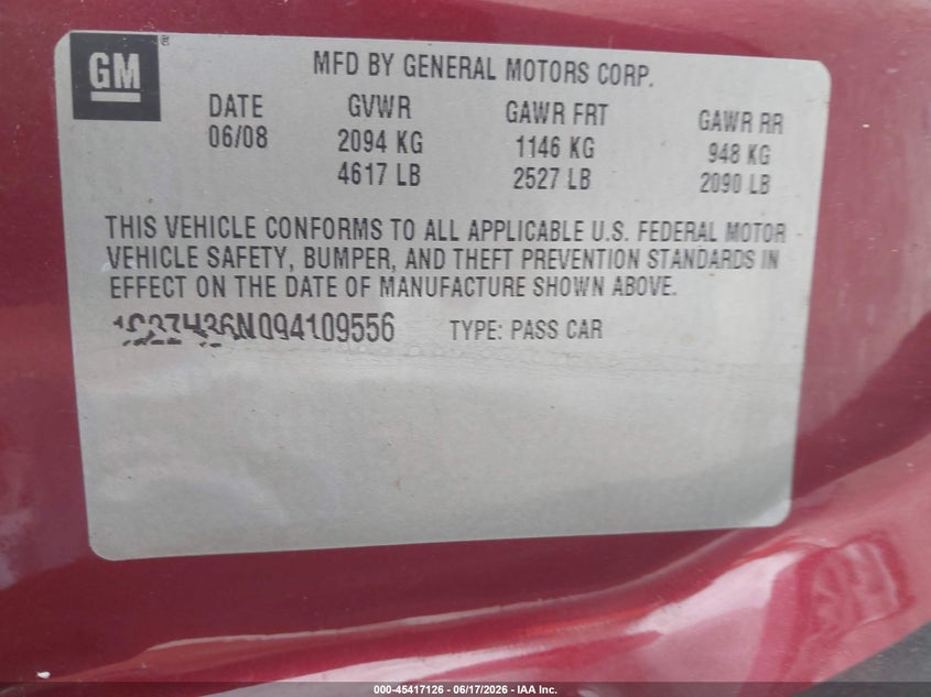 2009 Pontiac G6 Gt VIN: 1G2ZH36N094109556 Lot: 45417126