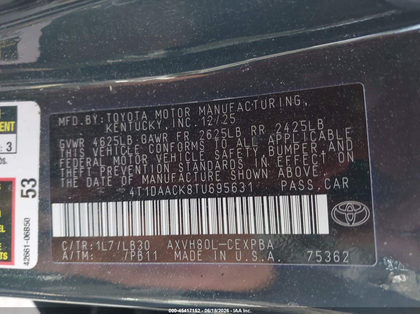 2026 TOYOTA CAMRY auction photo 8