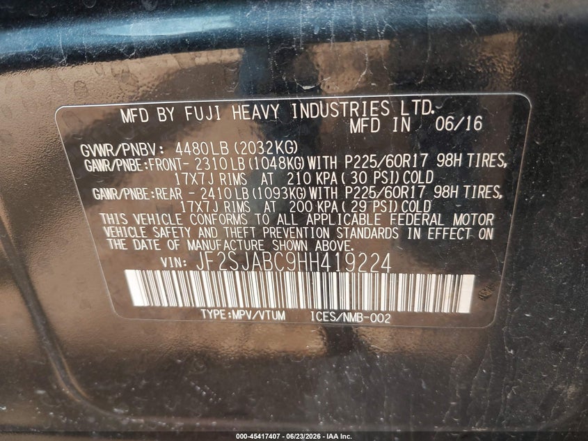 2017 SUBARU FORESTER SPORT UTILITY VEHICLE 2.5L H-4 DOHC, VVT, 170HP