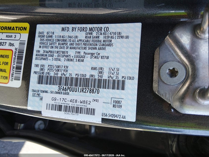 2018 FORD FUSION HYBRID S — Фото 9