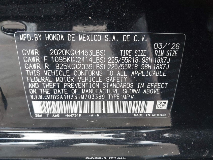 2026 Acura Adx VIN: 3HDSA1H33TM703389 Lot: 45417848
