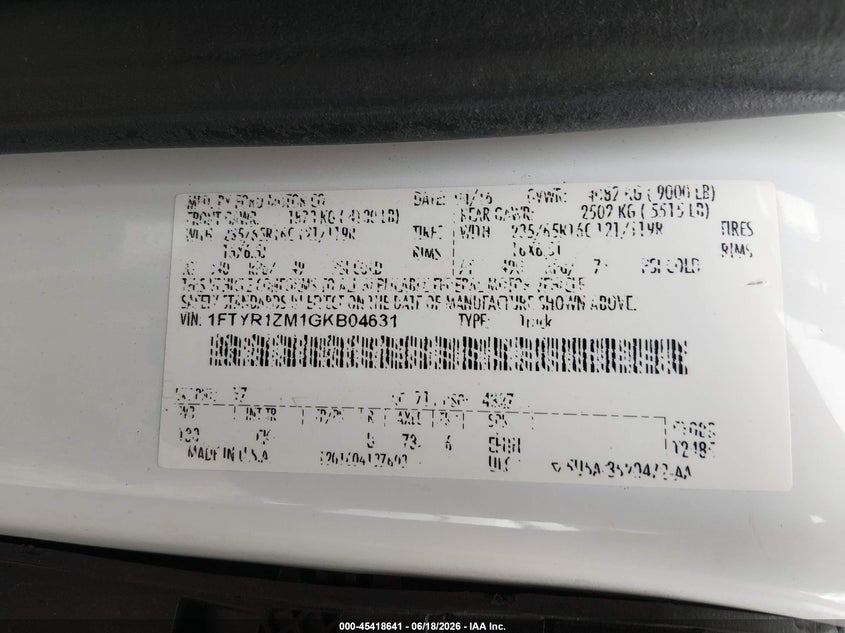 2016 FORD TRANSIT VAN 3.7L V-6 DOHC, VVT, 270HP