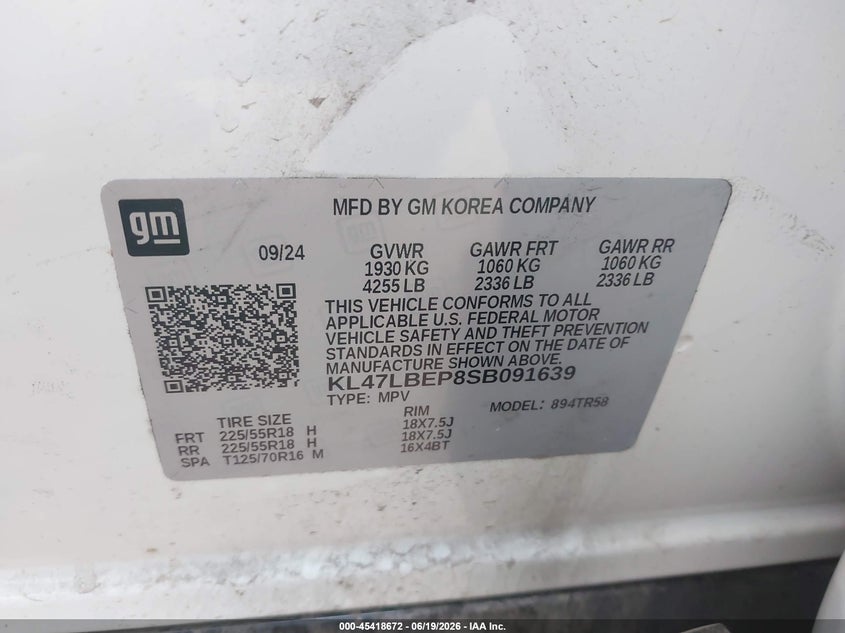 2025 Buick Envista Sport Touring Fwd VIN: KL47LBEP8SB091639 Lot: 45418672