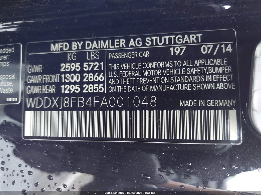 2015 Mercedes-Benz S 550 4Matic VIN: WDDXJ8FB4FA001048 Lot: 45418907