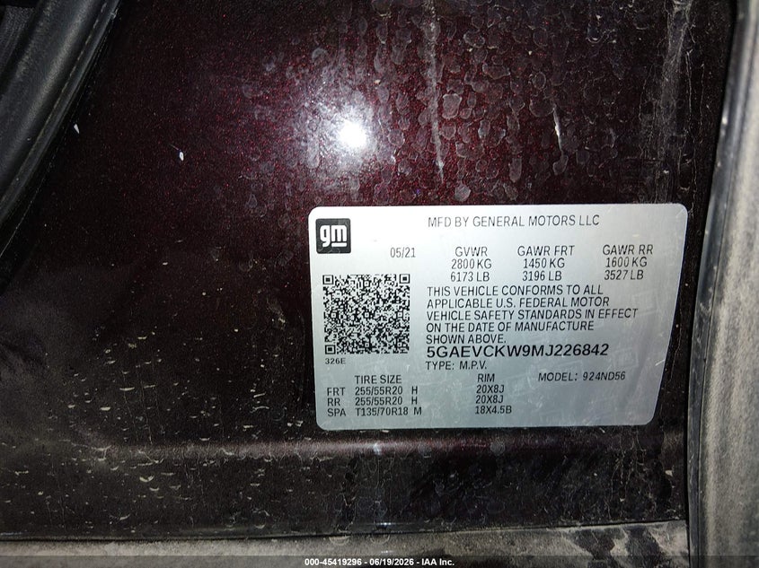 BUICK ENCLAVE 2021 VIN 5GAEVCKW9MJ226842