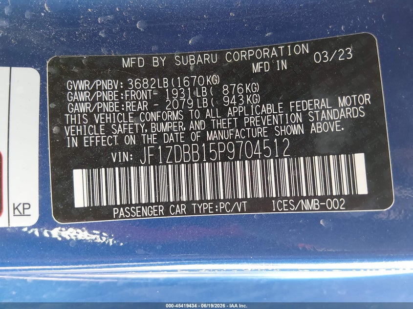 2023 Subaru Brz Premium VIN: JF1ZDBB15P9704512 Lot: 45419434