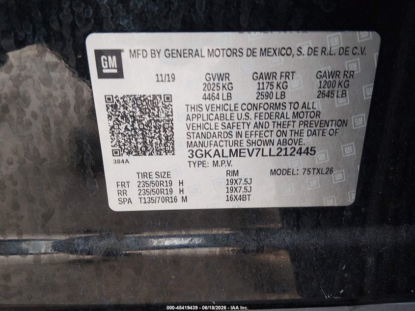 2020 GMC Terrain Fwd Sle VIN: 3GKALMEV7LL212445 Lot: 45419439