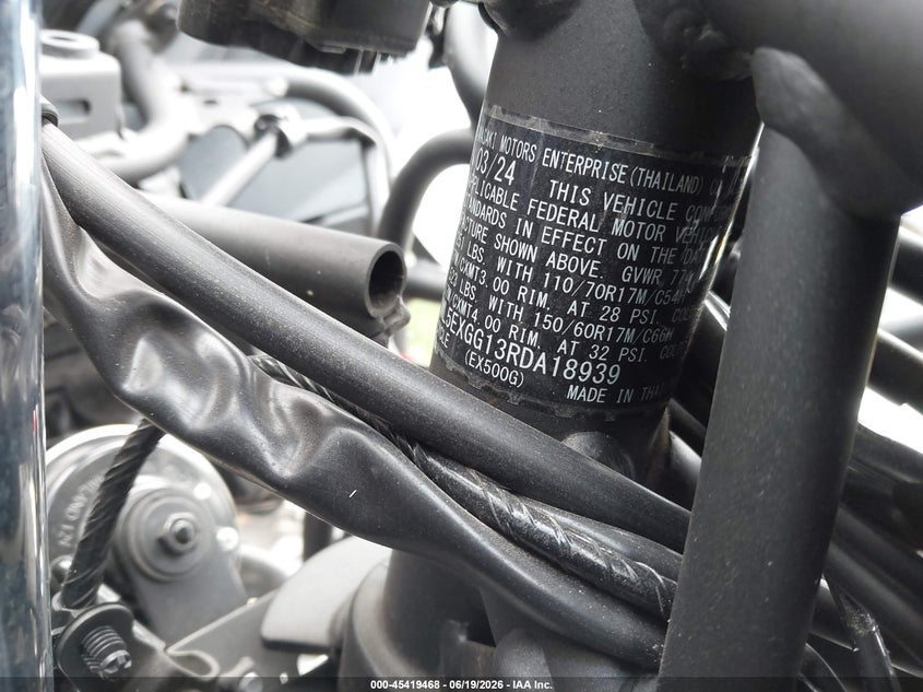 2024 Kawasaki Ex500 VIN: ML5EXGG13RDA18939 Lot: 45419468