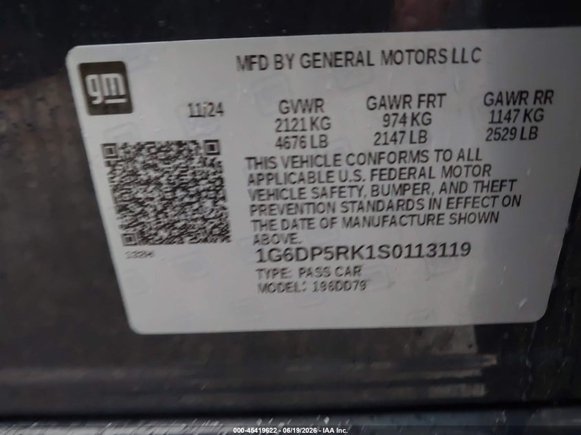 2025 Cadillac Ct5 Sport Rwd VIN: 1G6DP5RK1S0113119 Lot: 45419622