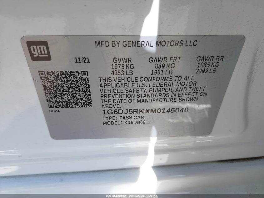 2021 Cadillac Ct4 Luxury VIN: 1G6DJ5RKXM0145040 Lot: 45420492