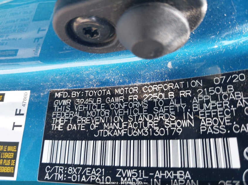 VIN JTDKAMFU6M3130179 2021 TOYOTA PRIUS LIMITED