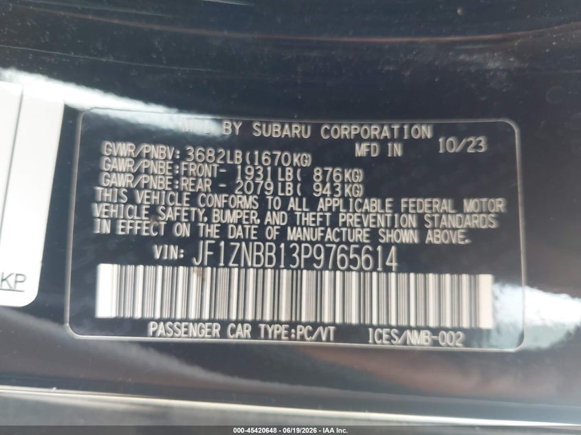 2023 Toyota Gr86 VIN: JF1ZNBB13P9765614 Lot: 45420648