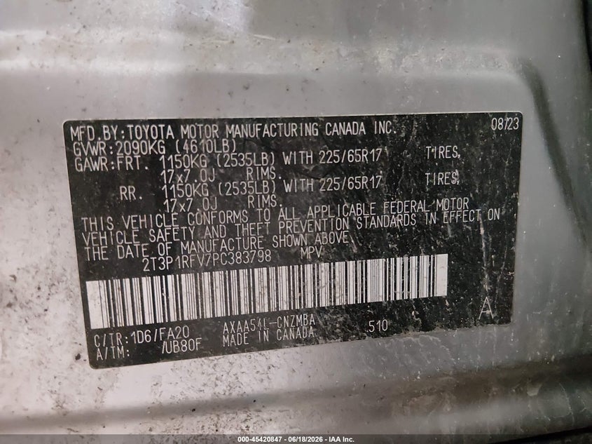 VIN 2T3P1RFV7PC383798 2023 TOYOTA RAV4 XLE