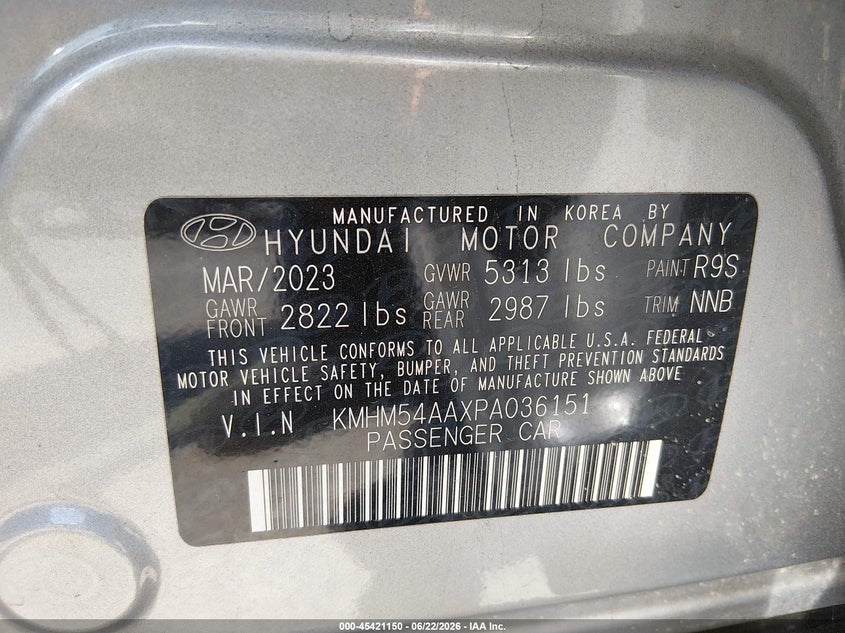 2023 Hyundai Ioniq 6 Limited VIN: KMHM54AAXPA036151 Lot: 45421150