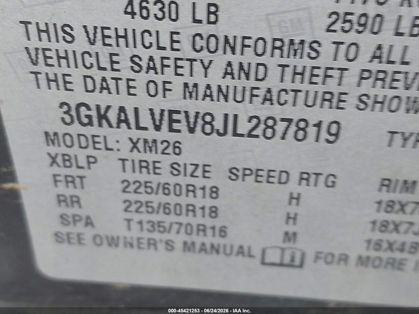 2018 GMC Terrain Slt VIN: 3GKALVEV8JL287819 Lot: 45421253