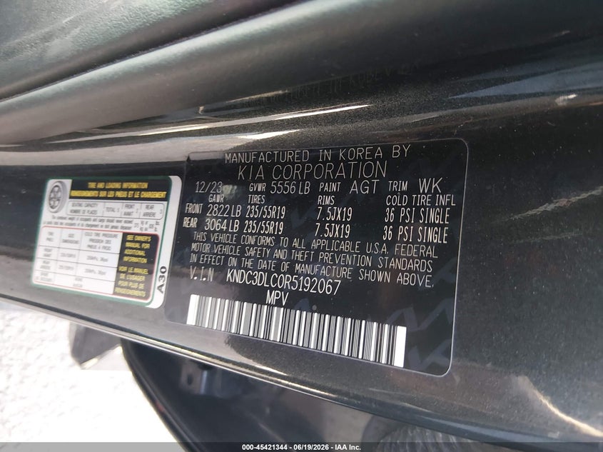 2024 Kia Ev6 Wind VIN: KNDC3DLC0R5192067 Lot: 45421344
