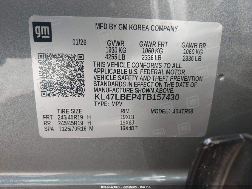 2026 Buick Envista Sport Touring Fwd VIN: KL47LBEP4TB157430 Lot: 45421392