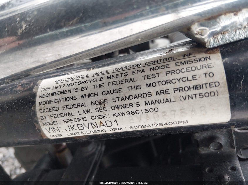 1997 Kawasaki Vn1500 D VIN: JKBVNAD18VA067548 Lot: 45421623