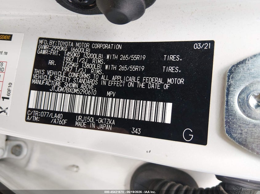 2021 Lexus Gx 460 Luxury VIN: JTJGM7BX0M5290610 Lot: 45421670