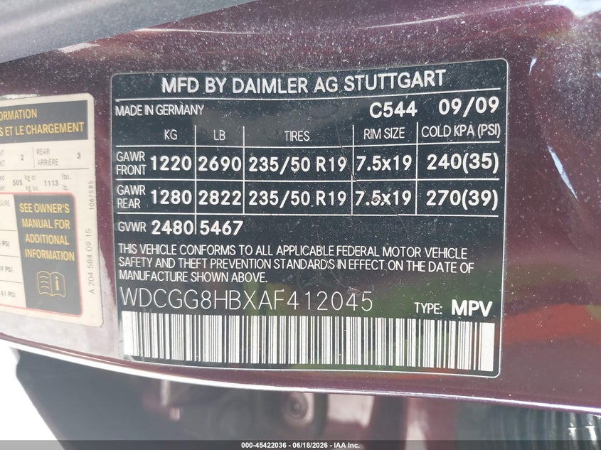 2010 Mercedes-Benz Glk 350 4Matic VIN: WDCGG8HBXAF412045 Lot: 45422036