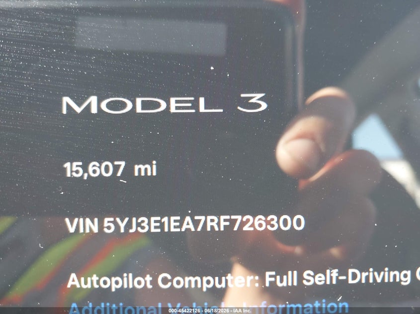 2024 Tesla Model 3 Long Range Dual Motor All-Wheel Drive/Rear-Wheel Drive VIN: 5YJ3E1EA7RF726300 Lot: 45422126