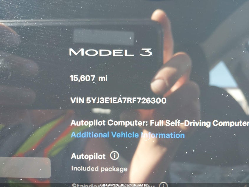 2024 Tesla Model 3 Long Range Dual Motor All-Wheel Drive/Rear-Wheel Drive VIN: 5YJ3E1EA7RF726300 Lot: 45422126