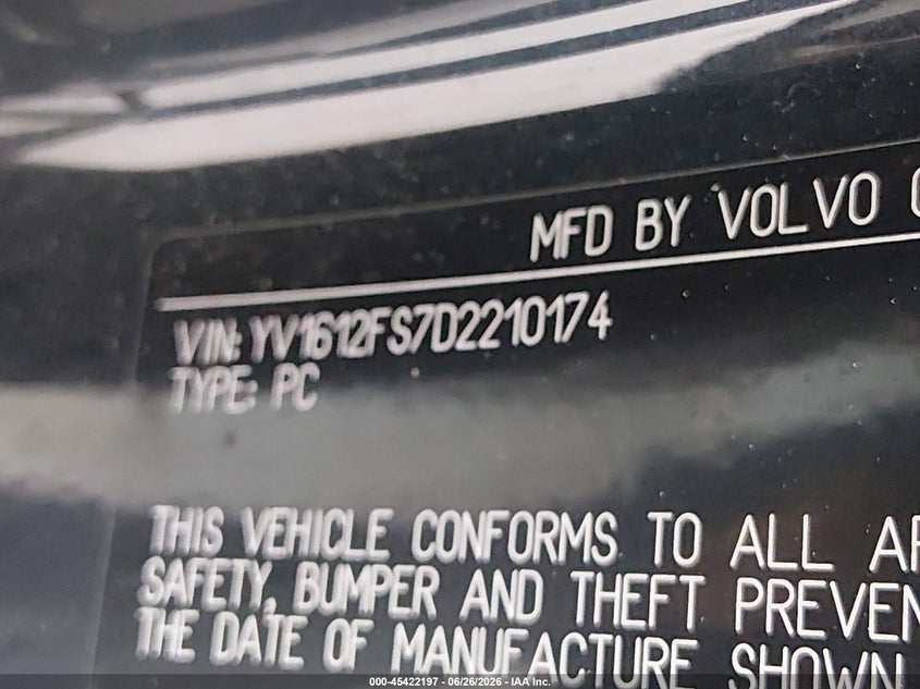 2013 Volvo S60 T5 Platinum VIN: YV1612FS7D2210174 Lot: 45422197