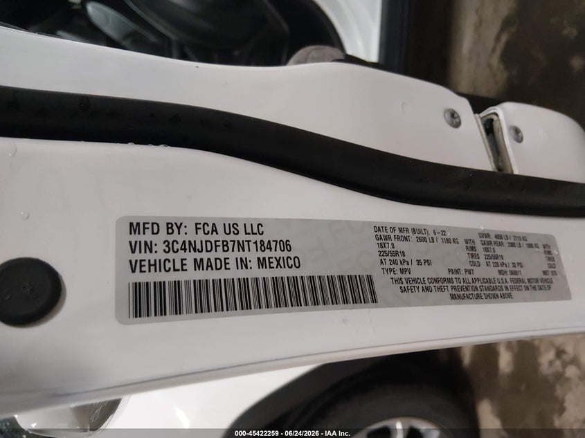 2022 Jeep Compass Latitude Lux 4X4 VIN: 3C4NJDFB7NT184706 Lot: 45422259