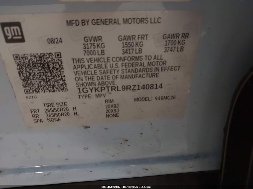 2024 Cadillac Lyriq Sport W/1Sf VIN: 1GYKPTRL9RZ140814 Lot: 45422437