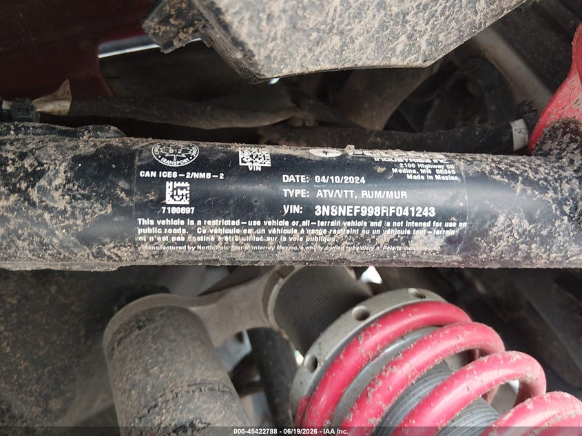 2024 Polaris Rzr Xp 1000 Ultimate VIN: 3NSNEF998RF041243 Lot: 45422788