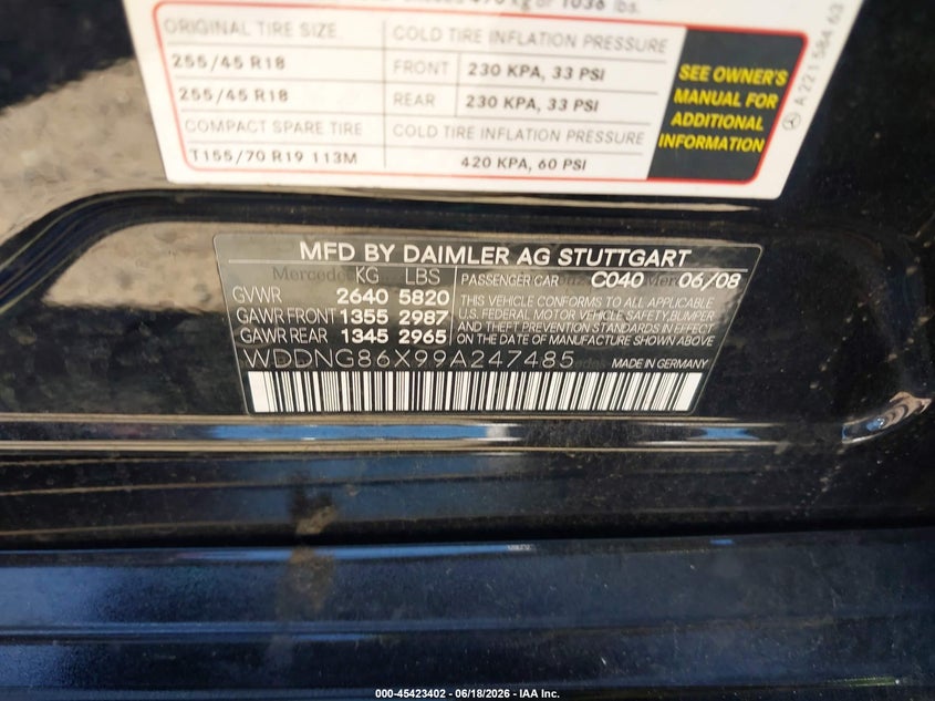 2009 Mercedes-Benz S 550 4Matic VIN: WDDNG86X99A247485 Lot: 45423402