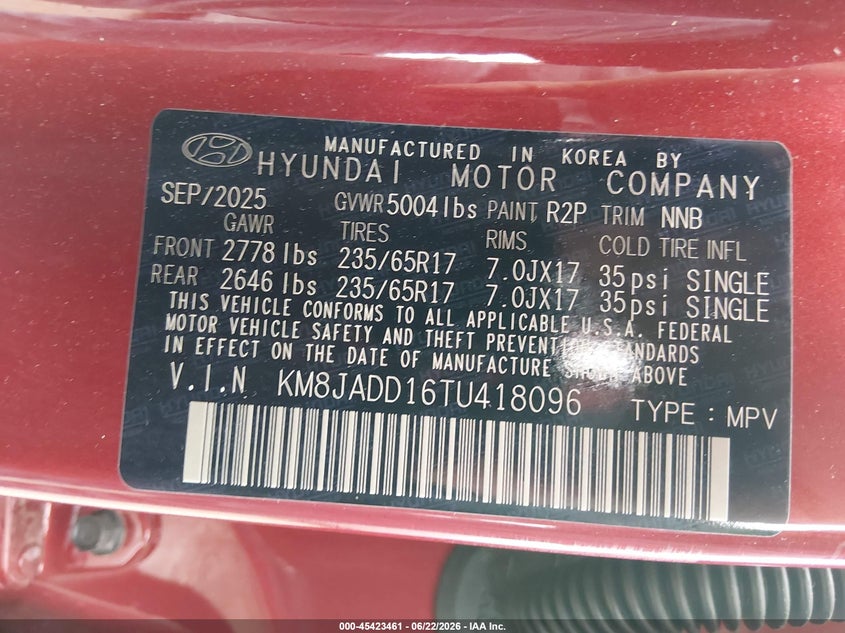 HYUNDAI TUCSON HYBRID 2026 VIN KM8JADD16TU418096