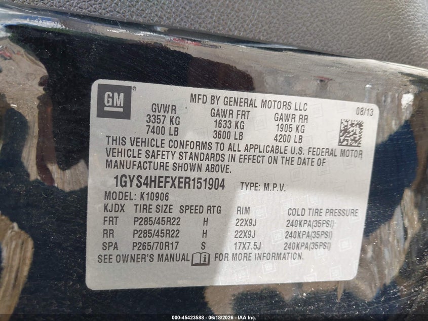 2014 Cadillac Escalade Esv Luxury VIN: 1GYS4HEFXER151904 Lot: 45423588