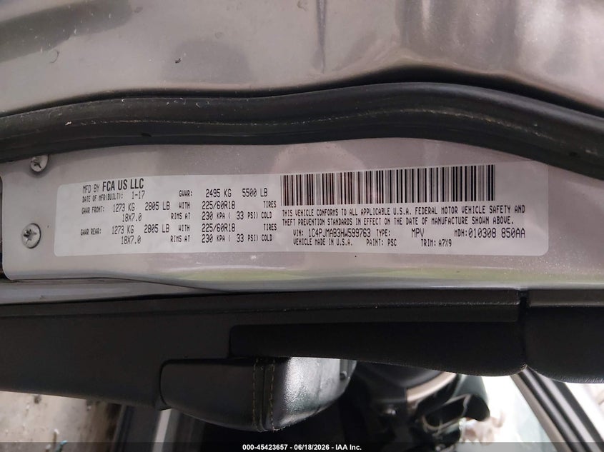 2017 JEEP CHEROKEE SPORT UTILITY VEHICLE 2.4L I-4 VVT, 184HP