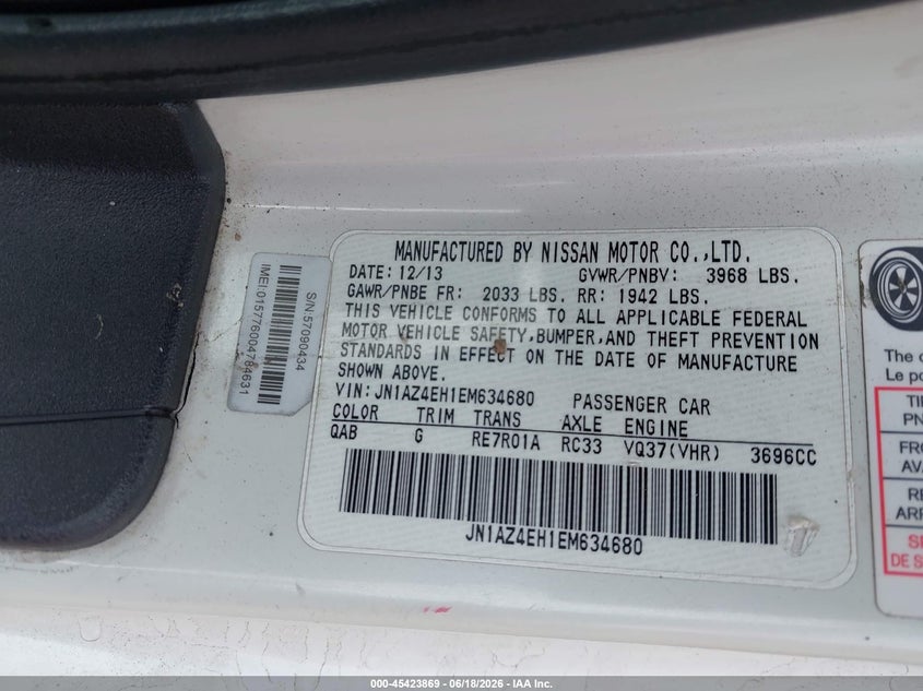 2014 Nissan 370Z VIN: JN1AZ4EH1EM634680 Lot: 45423869