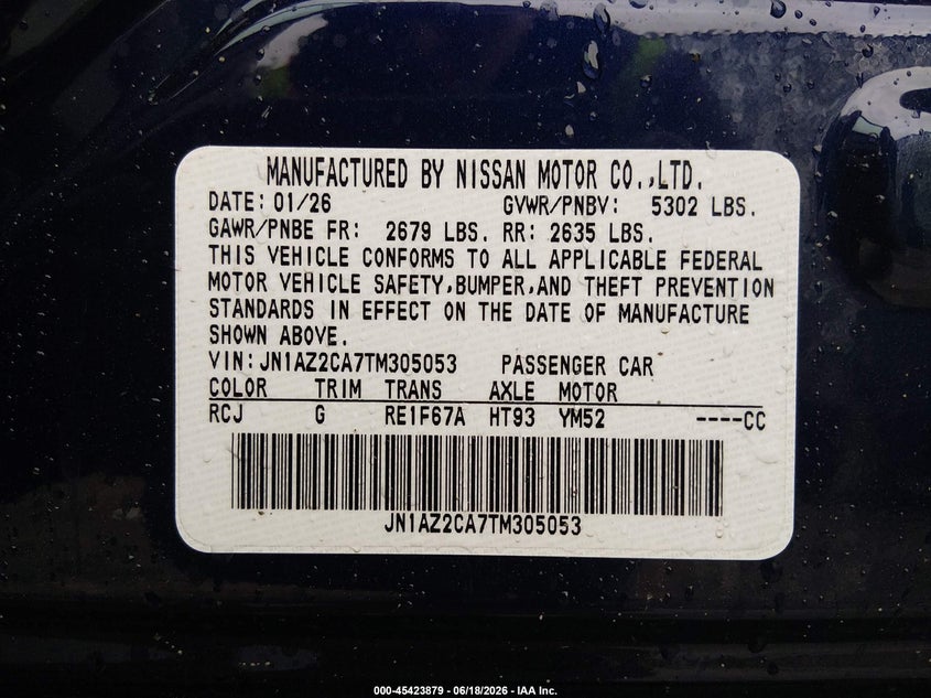 2026 Nissan Leaf Sv+ VIN: JN1AZ2CA7TM305053 Lot: 45423879