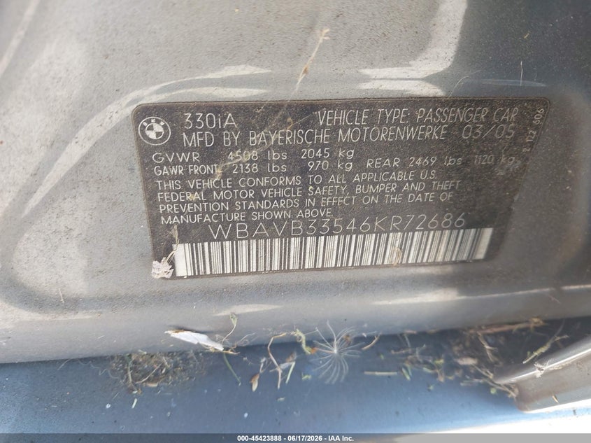 2006 BMW 3ER SEDAN 3.0L I-6 DOHC, VVT, 255HP