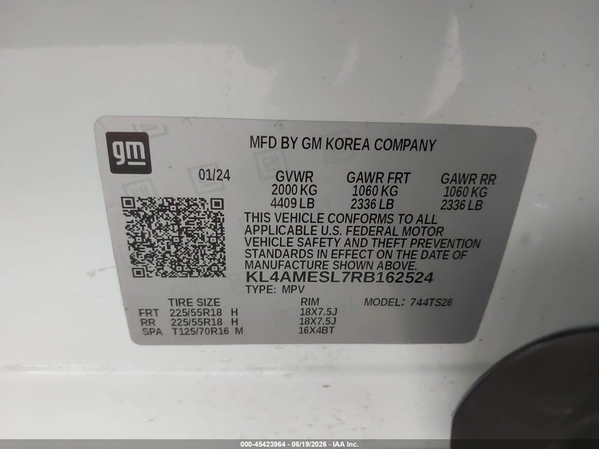 2024 Buick Encore Gx Sport Touring Awd VIN: KL4AMESL7RB162524 Lot: 45423964