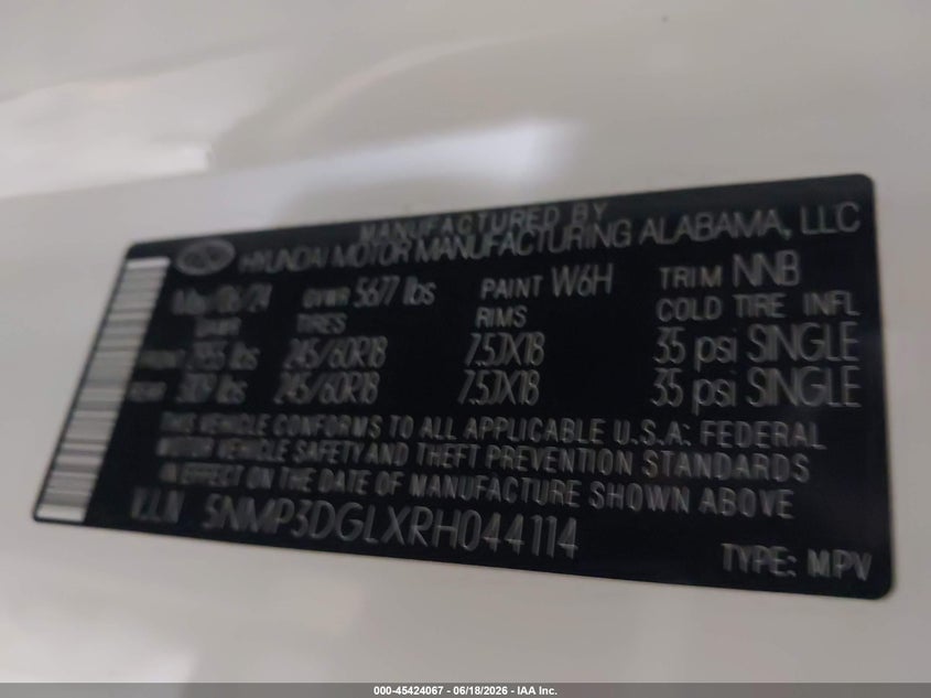 VIN 5NMP3DGLXRH044114 2024 HYUNDAI SANTA FE XRT