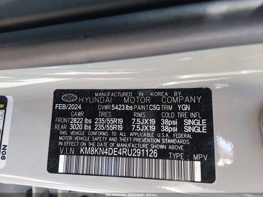 2024 Hyundai Ioniq 5 Sel VIN: KM8KN4DE4RU291126 Lot: 45424143
