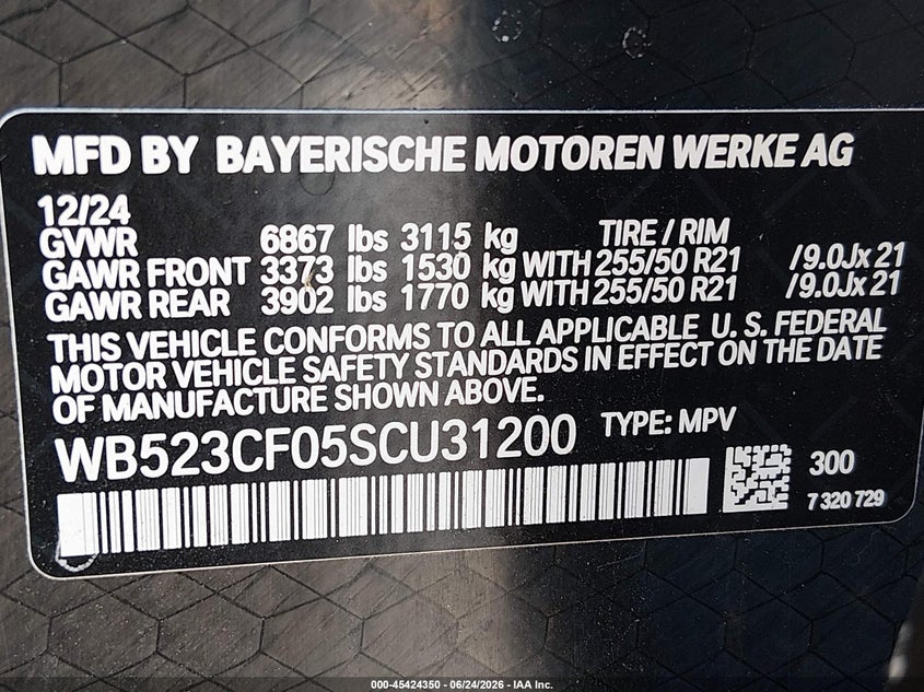 2025 BMW Ix xDrive50 VIN: WB523CF05SCU31200 Lot: 45424350