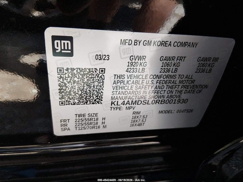 2024 Buick Encore Gx Sport Touring Fwd VIN: KL4AMDSL0RB001930 Lot: 45424409