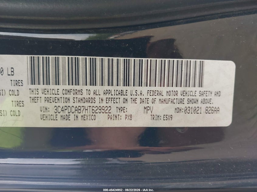 DODGE JOURNEY 2017 VIN 3C4PDCAB7HT629922