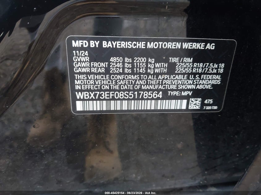 2025 BMW X1 SPORT UTILITY VEHICLE 2.0L I-4 DI, DOHC, VVT, TURBO, 241HP