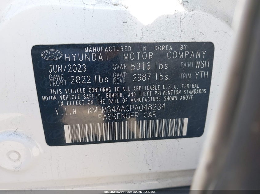 2023 Hyundai Ioniq 6 Sel VIN: KMHM34AA0PA048234 Lot: 45425291