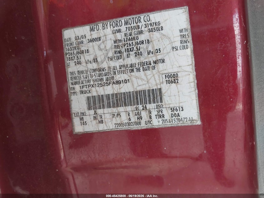 2005 FORD F-150 TRUCK 5.4L V-8 VVT, 300HP