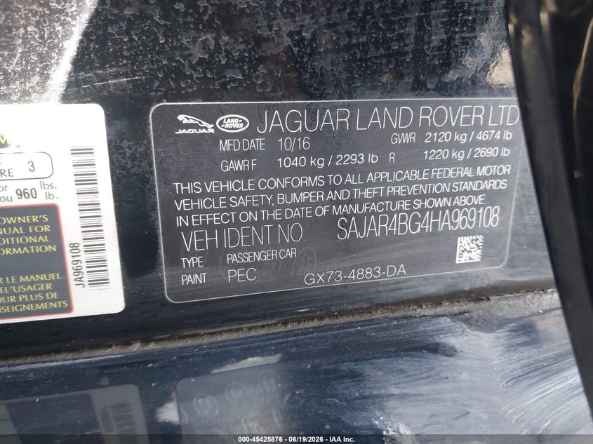2017 Jaguar Xe 25T VIN: SAJAR4BG4HA969108 Lot: 45425876