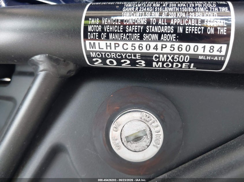 2023 Honda Cmx500 VIN: MLHPC5604P5600184 Lot: 45426203