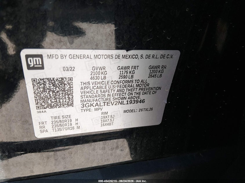 2022 GMC TERRAIN SPORT UTILITY VEHICLE 1.5L I-4 DI, DOHC, VVT, TURBO, 170HP