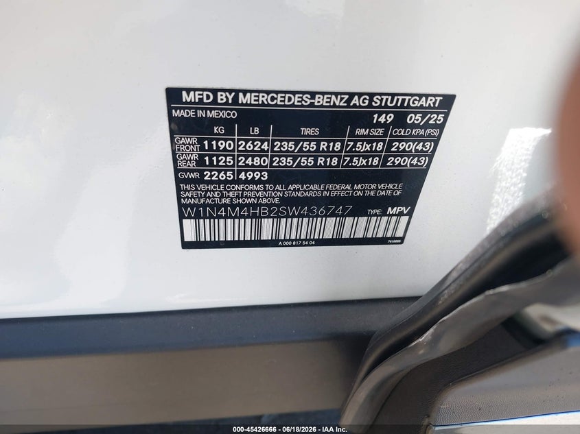 2025 Mercedes-Benz Glb 250 4Matic VIN: W1N4M4HB2SW436747 Lot: 45426666